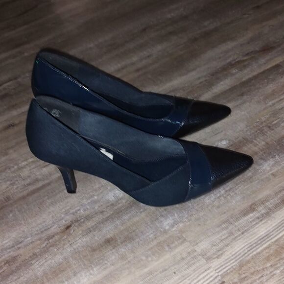 Fioni navy pointed toe pumps heels Sz 9 - Picture 5 of 10